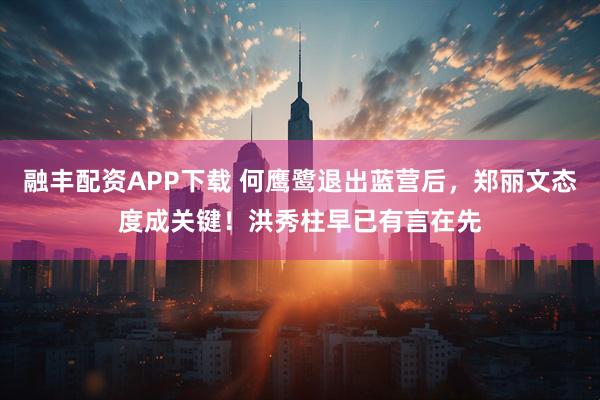 融丰配资APP下载 何鹰鹭退出蓝营后，郑丽文态度成关键！洪秀柱早已有言在先
